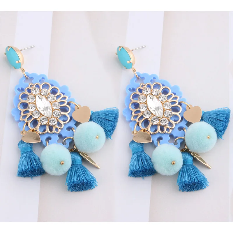 light blue NeeFu WoFu большие серьги Hairball серьги длинные кисточкой Серьги Кристалл Большой горный хрусталь Brinco уха Oorbellen ювелирные изделия - Окраска металла: light blue