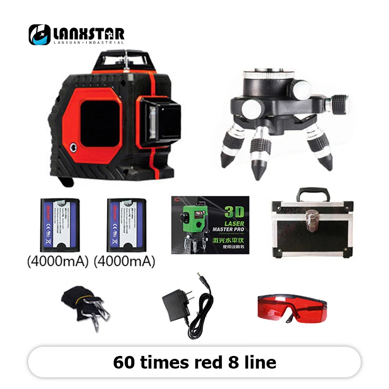 Лазерный уровень LANXSTAR 12 линий вращение на 360 градусов 635 нм|Наборы