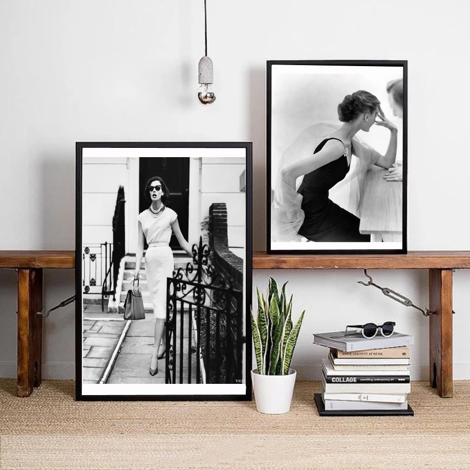 Модный ретро постер для девочек черно белая фотография печать Скандинавская
