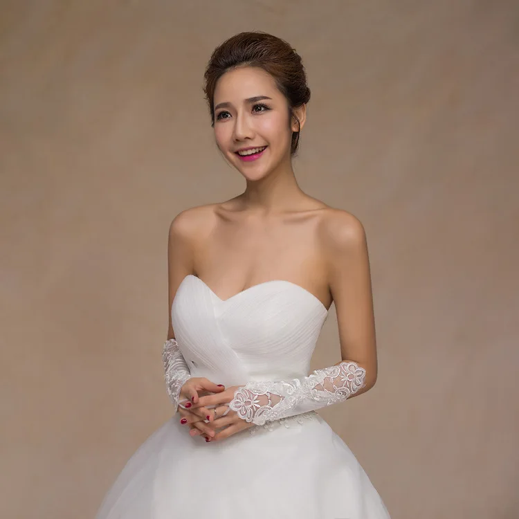 

Wedding Gloves Beaded Bridal Fingerless For Bride Elbow Length Long Lace Appliqued Party Accessories ST011