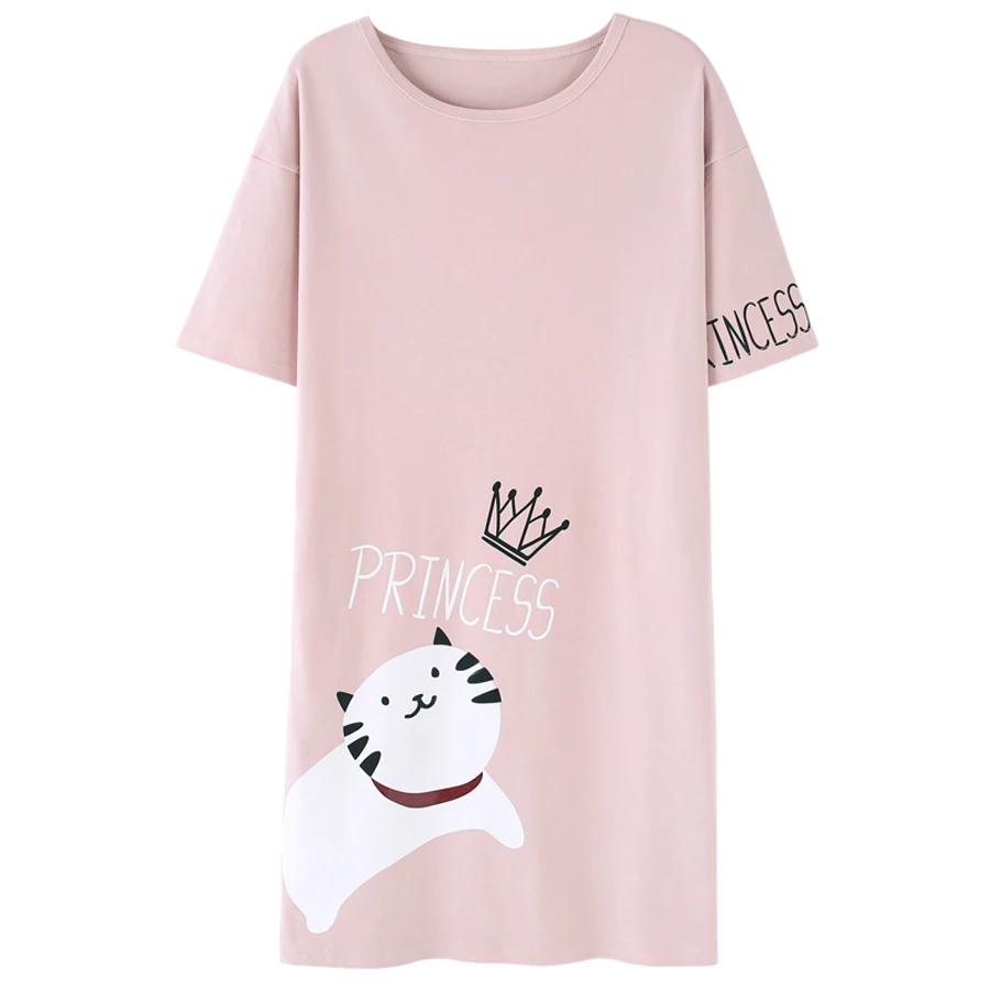 Ночная рубашка с рисунком кота Женская хлопковая ночная коротким рукавом Летняя