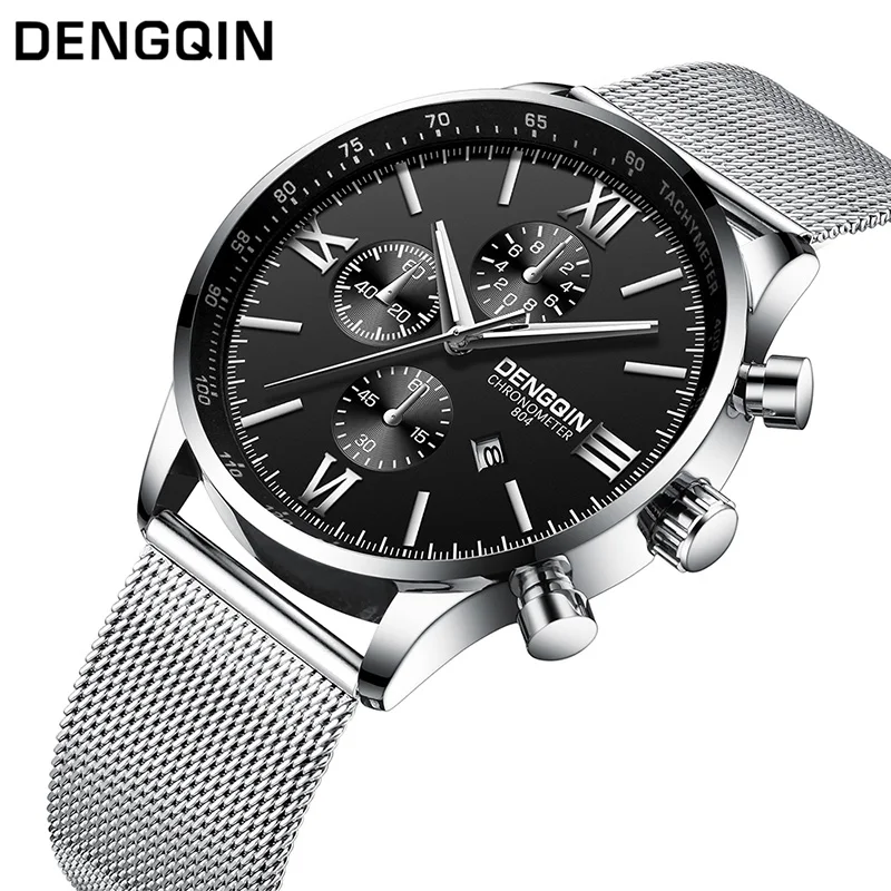 

Модные кварцевые часы DENGQIN, мужские часы из нержавеющей стали, лучший бренд, Роскошные мужские часы, деловые мужские наручные часы, мужские ч...