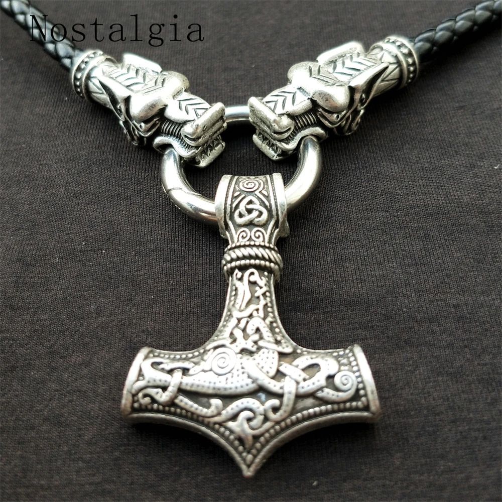 Viking Thor's hammer mjolnir wolf pendant necklace viking scandinavian norse Men with Dragon Head Necklace Drop Shipp | Украшения и