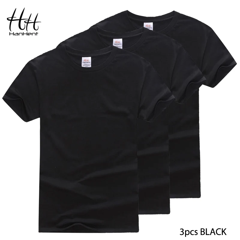 3Pcs Black HanHent хлопковая Футболка с вырезом лодочкой, 3 пары в упаковке, Мужская Простая белая футболка, однотонные базовые футболки, мужская одежда для фитнеса, модные майки, Мультипак - Цвет: 3Pcs Black