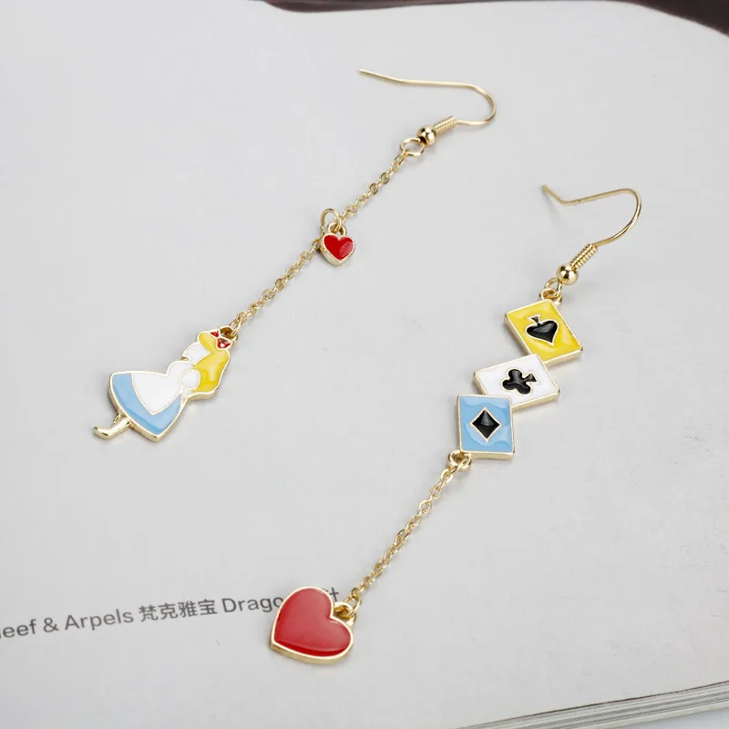 Женские серьги гвоздики 6 видов висячие с рисунком Алисы/кролика покерной карты