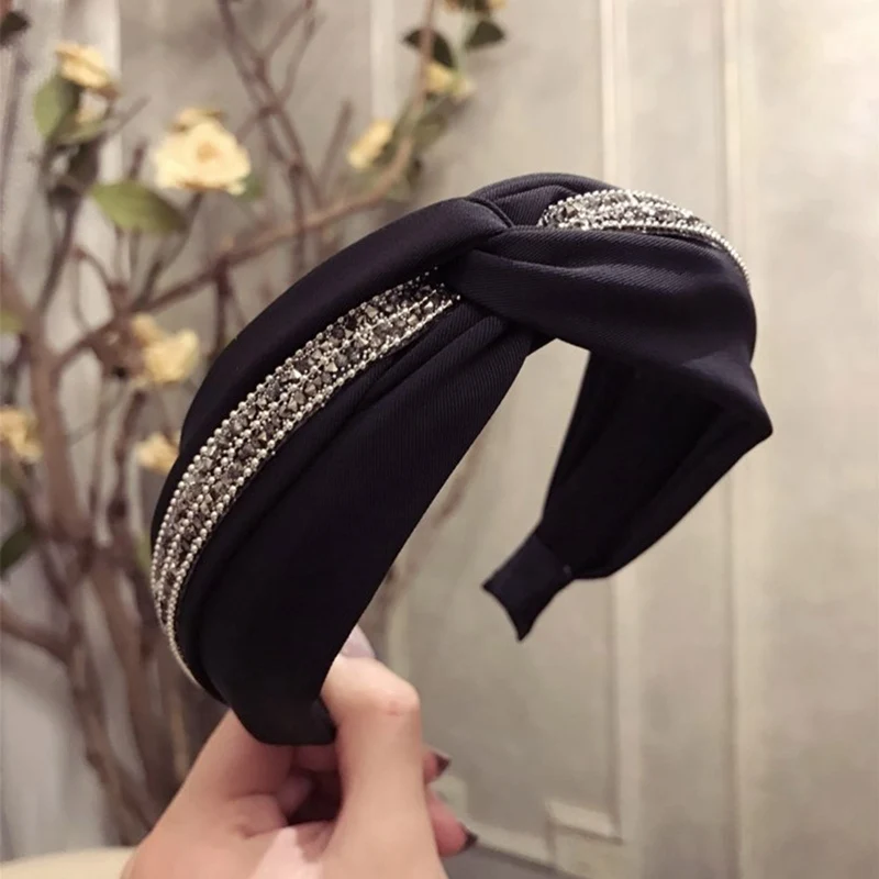 Корейские складные ленты жемчужные повязки для волос женские аксессуары для волос повязки для волос Корона с цветами для девочки ободок для волос с зубами - Цвет: BK