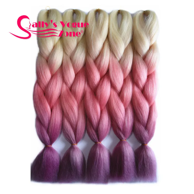 Sallyhair, 24 дюйма, Омбре, плетение волос, 3 тона, черный, синий, серебряный цвет, огромные косички, высокотемпературное волокно, синтетические волосы для наращивания - Цвет: #118
