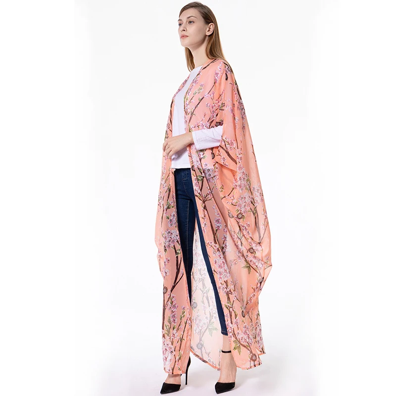 Размера плюс ropa mujer Boho abaya Дубай мусульманский корейский длинный рукав летучая мышь шифон Цветочный кимоно кардиган блузка женская одежда