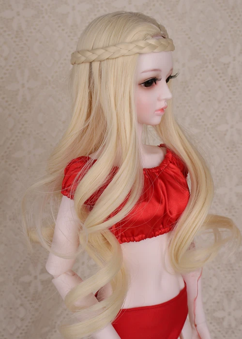 Одежда для куклы 1/3 Bjd кудрявые золотистые бледные парики красное платье