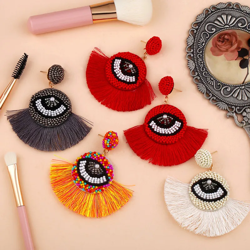 Большие серьги кисточки ручной работы в стиле бохо с изображением