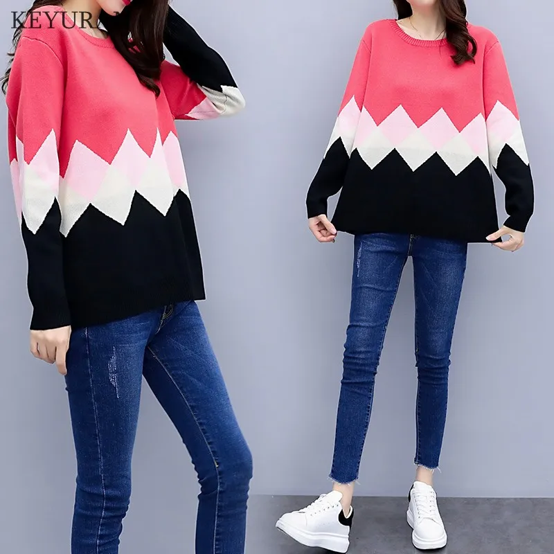 Large Size XL-5XL Women Pullover Sweaters 2019 Autumn Winter Round Collar Loose Oversize Female Casual Knit Jumpers Outerwear | Женская