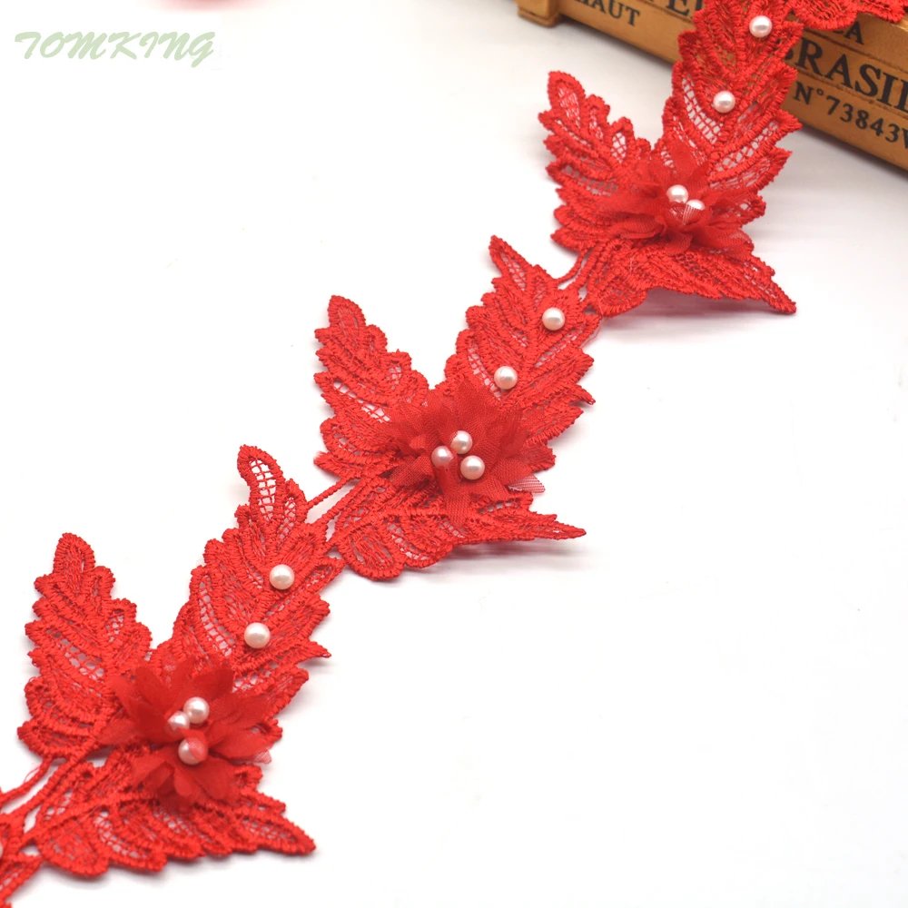Новинка 10 шт./год плетеная кружевная лента с жемчужными листьями и вышивкой