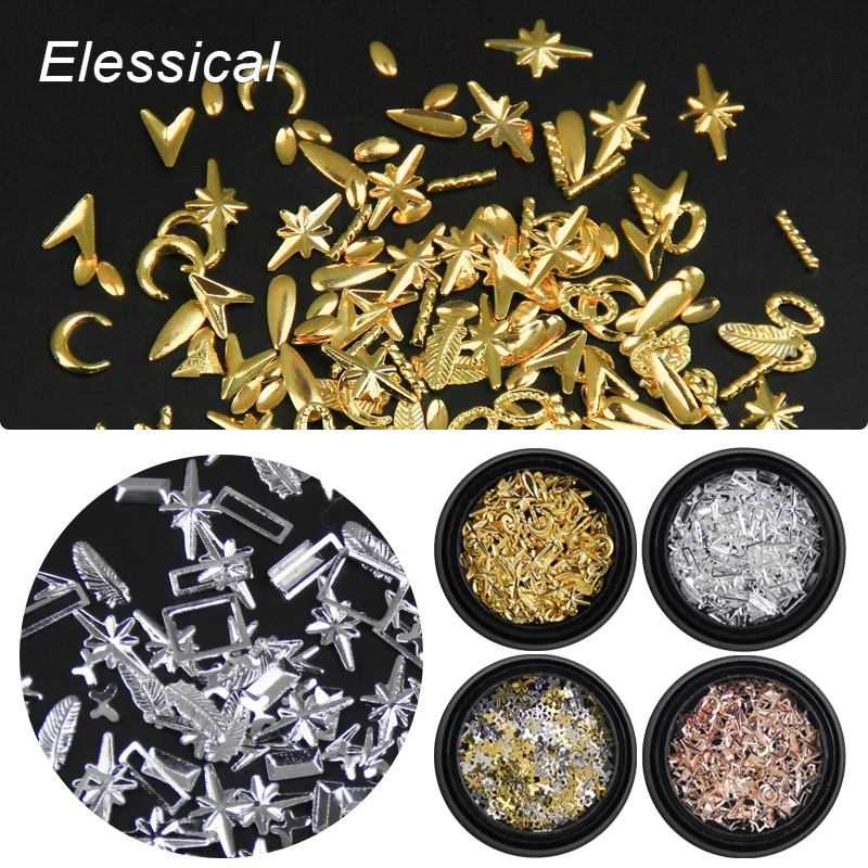 ELESSICAL 10 г золотые серебряные украшения для ногтей смешанный цветочный треугольник квадратный перо Луна Медный гвоздь художественные украшения шпильки WY1201-WY1204