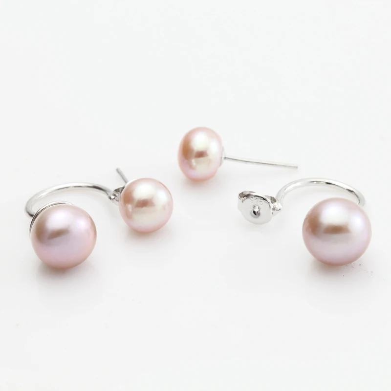 Purple pearl earring Настоящие натуральные серьги с двойным жемчугом, 925 пробы серебряные серьги, ювелирные изделия, черные пресноводные свадебные жемчужные серьги для девочек, лучший подарок - Цвет камня: Purple pearl earring