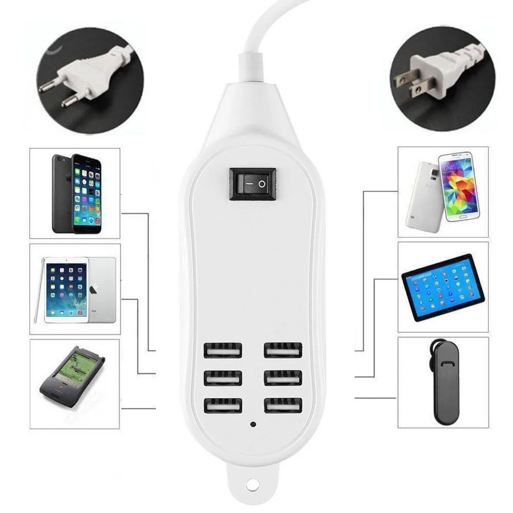 6 Порты usb зарядное устройство адаптер EU/US штекер 25 Вт 5A Desktop розетки зарядки