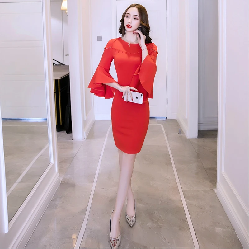 Женское облегающее платье-карандаш в Корейском стиле Красное Облегающее платье