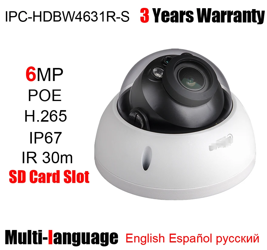 6MP IPC-HDBW4631R-S мини купольная сетевая камера POE H.265 IR 30 м слот для карты SD веб-камера IK10