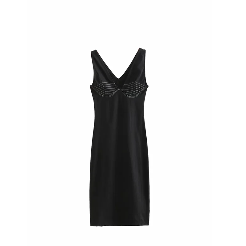 Маленькое черное платье Bodycon Sexy Plunge V шеи вечерние Карандаш Летнее без рукавов