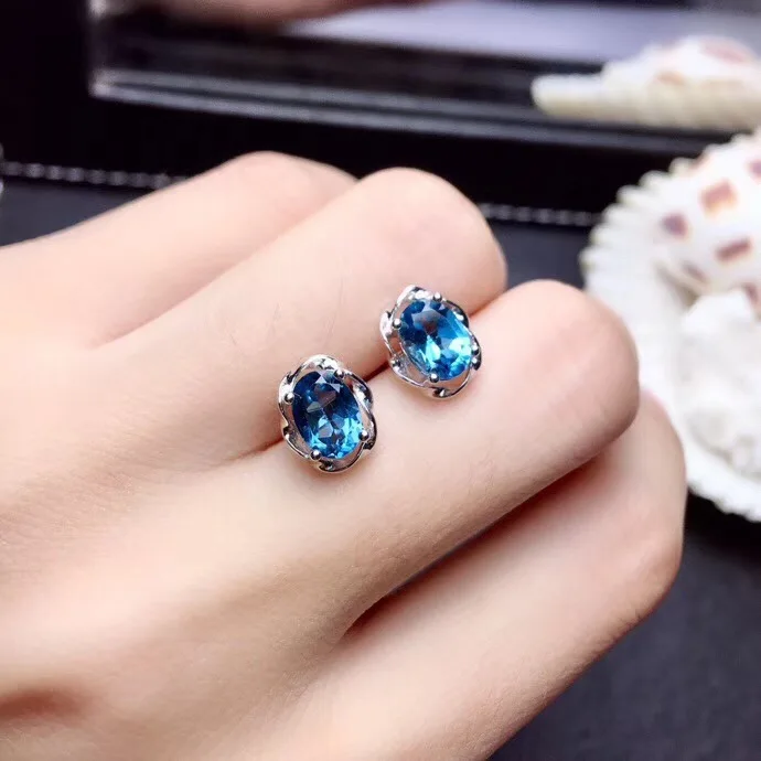 Женские серьги-гвоздики из чистого голубого драгоценного камня серьги