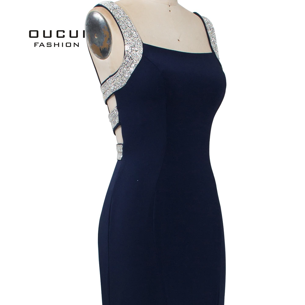 Темно синее официальное платье без рукавов с юбкой годе 2019 сексуальный