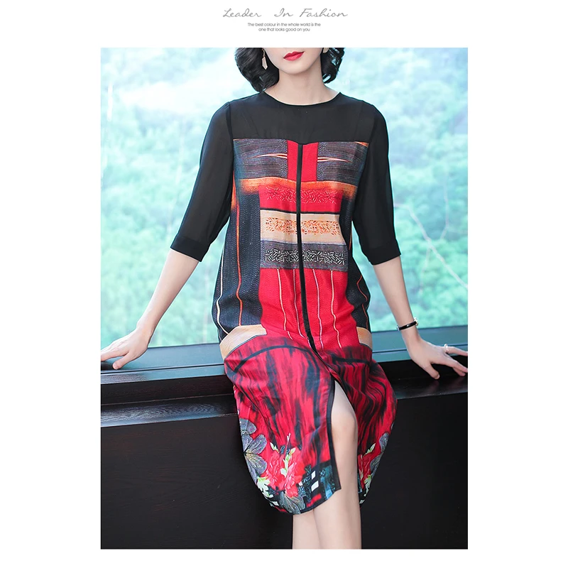 Платье женское длинное шелковое с цветочным принтом Свободный Повседневный