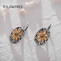 wildfree vintage gold color rectangle geometric earrings for women handmade statement sun flower dangle drop earrings gift