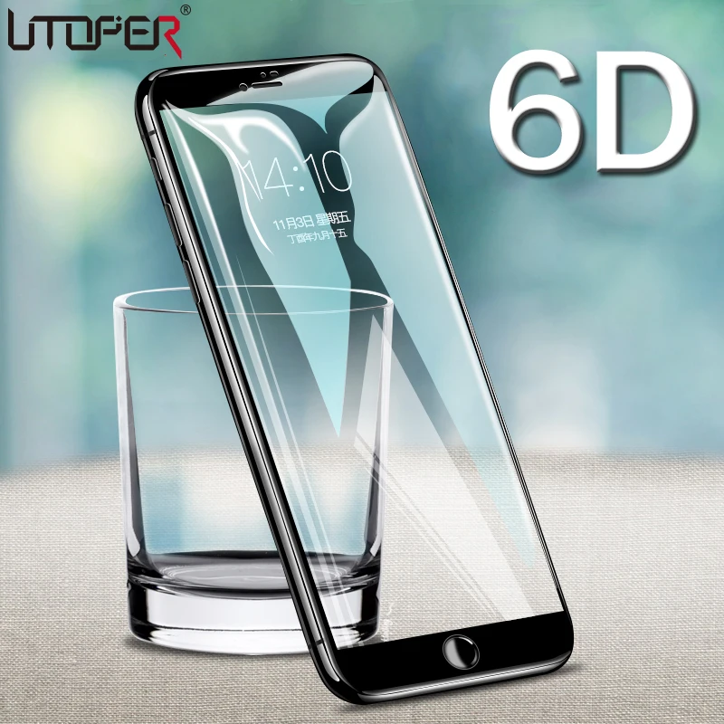 UTOPER 6D Круглое закаленное стекло для iPhone 6 6s 7 8 Plus X полное покрытие Защита экрана