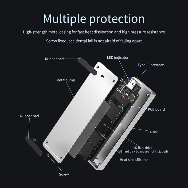 SSD M2 PCIe NVMe Type C к USB 3 1 чехол 2 5 дюймовый серебристый алюминиевый внешний корпус для