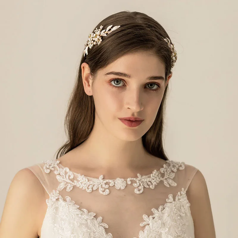 SLBRIDAL золотой сплав ручной работы проводной горный хрусталь кристалл пресноводный жемчуг свадебное украшение на голову свадебные аксессуары для волос женские украшения