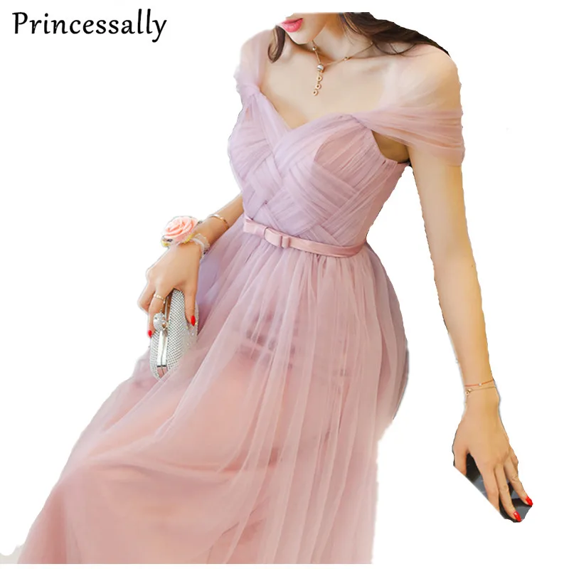 Пыльное розовое платье для подружки невесты Длинное Элегантное персикового и