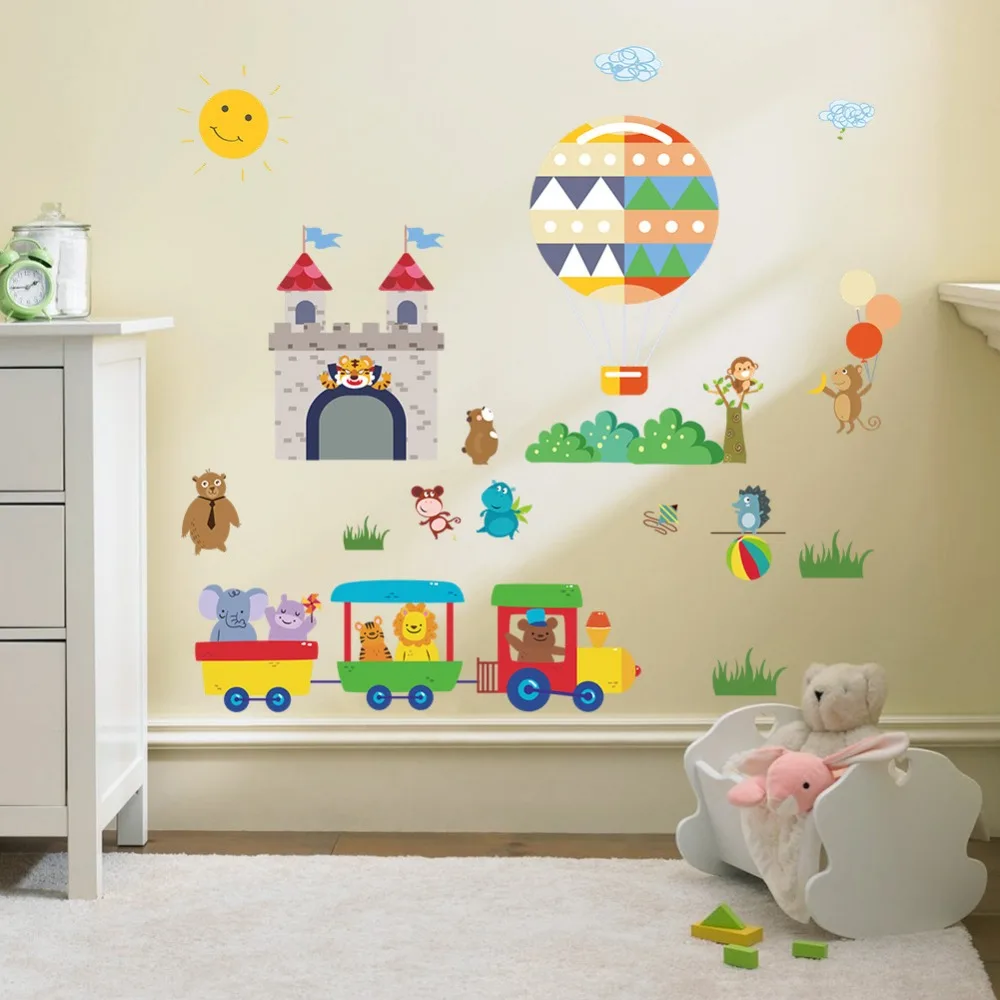 Наклейка на стену с изображением замка воздушного шара Мультяшные обои для