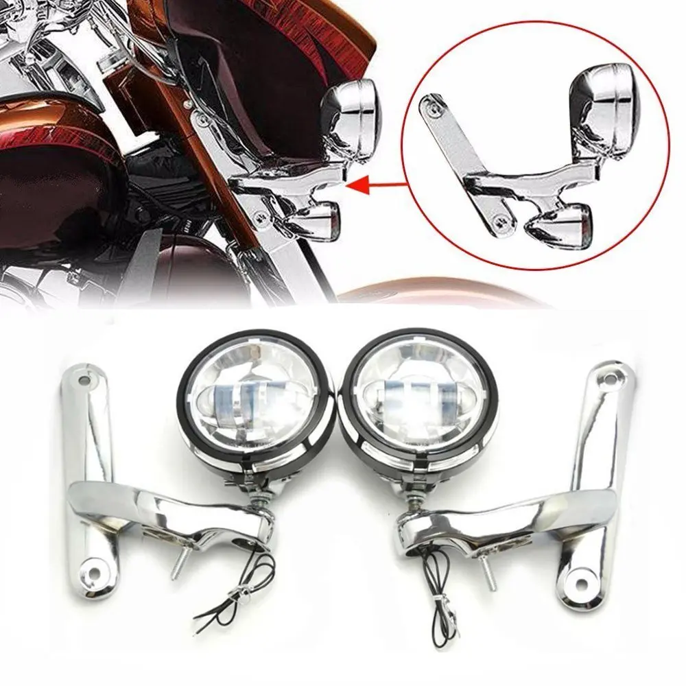 4.5" Led Auxiliary Fog Lights With 4.5 inch Housing Bucket and Mounting Brackets For Harley Street Glide( Chrome / Black