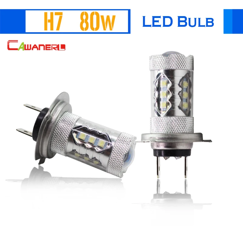 Cawanerl 2 шт. H7 80 Вт Автомобильные светодиодные лампы 16 SMD белый 6000K 1800LM