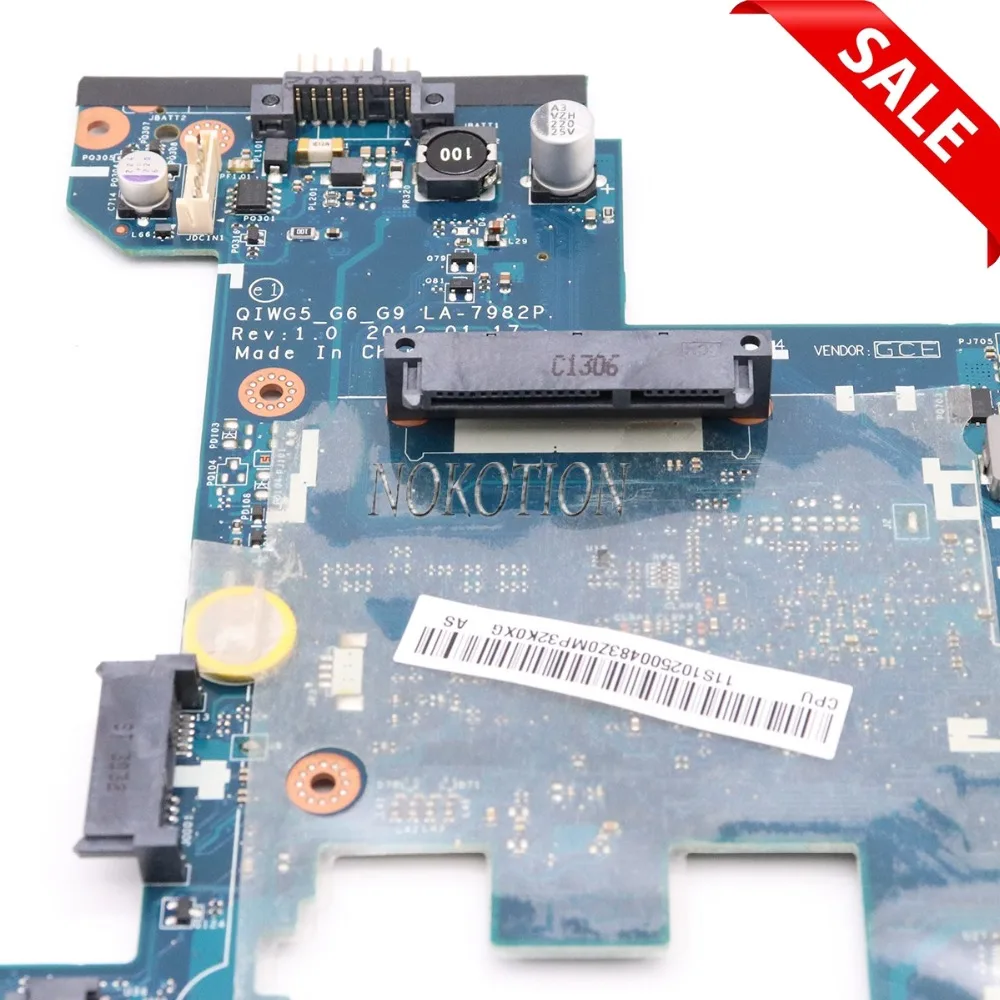 Материнская плата NOKOTION для ноутбука lenovo G480 с диагональю 14 дюймов QIWG5_G6_G9 LA-7982P HM76