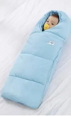 Sky blue M Двухслойные хлопковые флисовые зимние плотные теплые детские спальные мешки, детская коляска, пеленальный конверт, спальные мешки - Цвет: Sky blue M