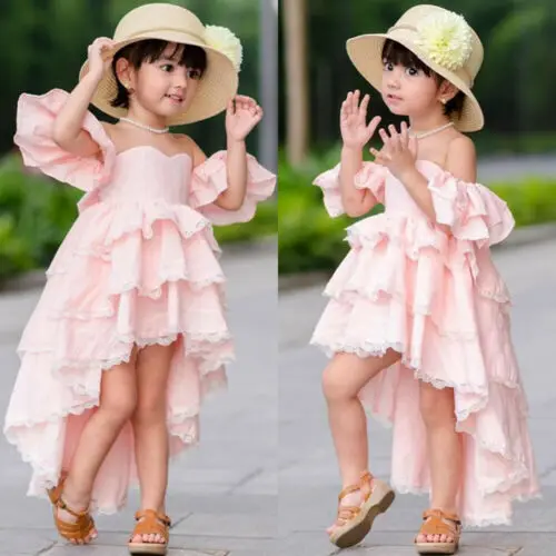 2019 Toddler Pink Beach Dress Kid Baby Girl Summer Sundress Lace Ruffle Princess Party Pageant Children Holiday Dresses | Детская одежда