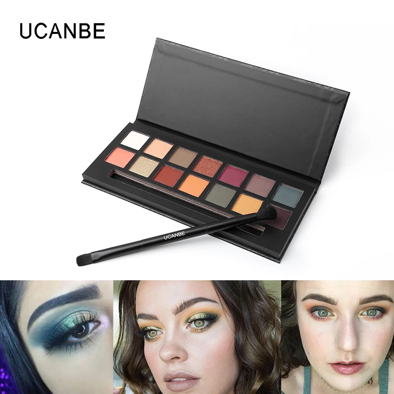 UCANBE Shimmer МАТОВЫЕ тени для век палитра 14 цветов блеск матические с кисточкой Смоки