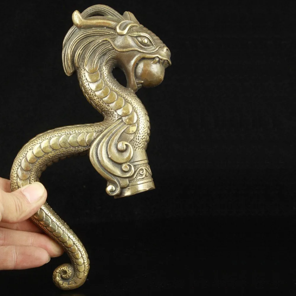Старый ручная работа Резной орнамент Бронзовый Редкие Дракон Статуя тростника