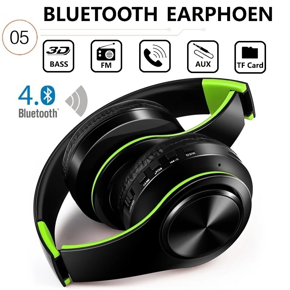 Зеленый Bluetooth 4,0 Складные стерео беспроводные наушники бас гарнитура микрофон Поддержка TF карта FM Радио MP3 плеер для телефона PC PAD - Цвет: Зеленый