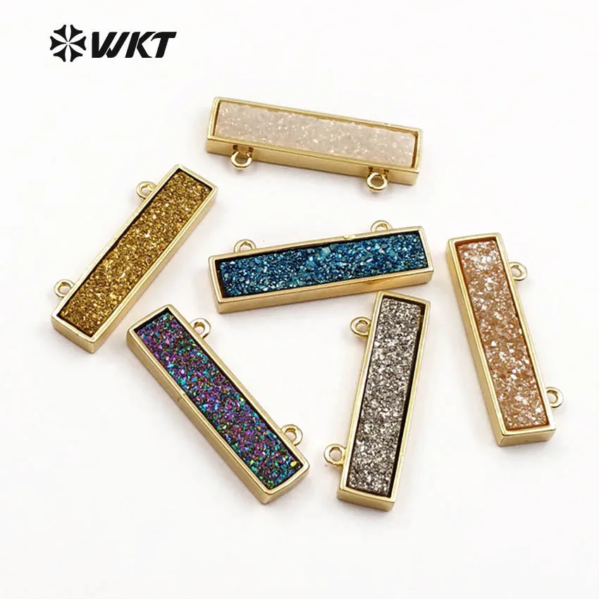 WT P1417 оптом под заказ Золотой мерцающий натуральный друзовый кварц прямоугольная