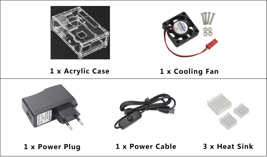 Для Raspberry Pi 3 акриловый чехол коробка+ блок питания зарядное устройство+ вентилятор охлаждения+ радиатор для Raspberry Pi 3 Model B 3B Plus