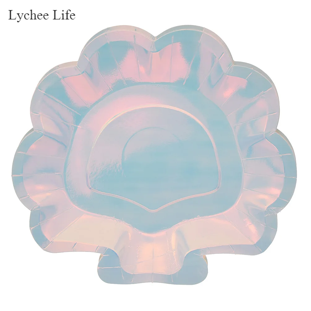 Lychee Life радужные бумажные тарелки радужные праздничные тарелки для свадьбы, дня рождения, Декорации для детей - Цвет: 02 Shell