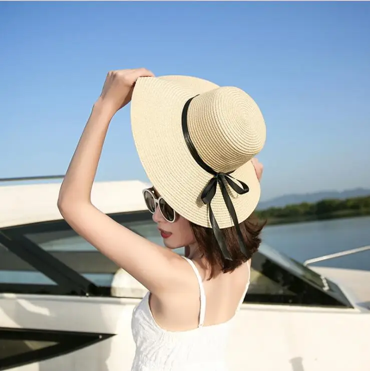 2017 summer Beautiful Adult cap Bow Straw hat Summer Sun Beach caHat Girl Women sun hats for women kentucky derby hat|sun women|sun hatstraw |