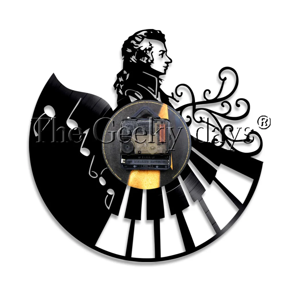 Музыканта Wolfgang Amadeus Mozart пианино Винтаж виниловых пластинок настенные часы