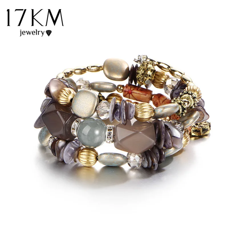 BJCS53722 17 км женщина Boho Многослойные Бусины и бисер Браслеты с подвесками для Для женщин Винтаж Смола камень Браслеты Этнические украшения Шарм - Окраска металла: BJCS53722
