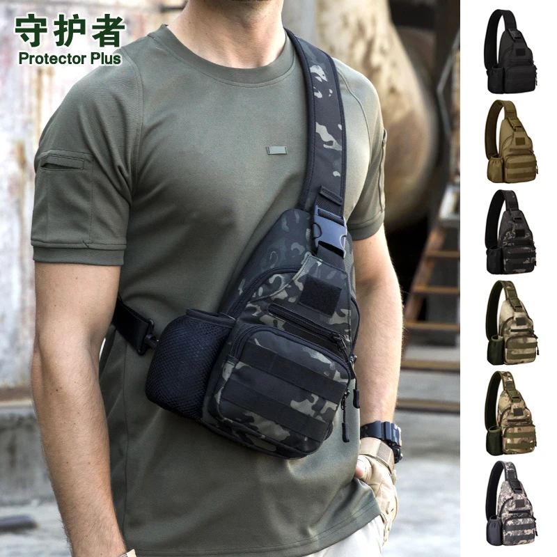 

Military Assualt Single Rucksack Water Bottle Bags Travel Shoulder Bag Riding Camouflage High Quality Nylon 1000D Chest Backpack