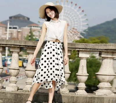 

Summer Style Women Retro Elegant Plus Size 3XL-8XL Irregular Polka Dot Print Chiffon High Low Skirt Ladies Asymmetrical Skirts