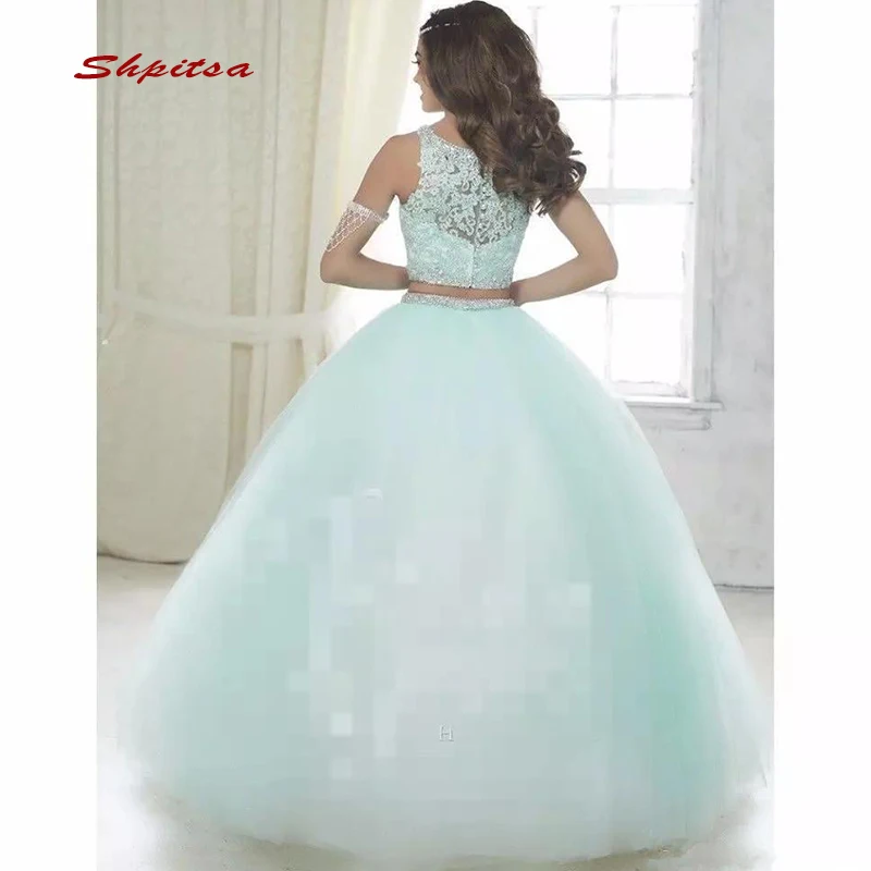 Роскошное платье Quinceanera с кристаллами бальное из 2 частей блестками Тюлевое для