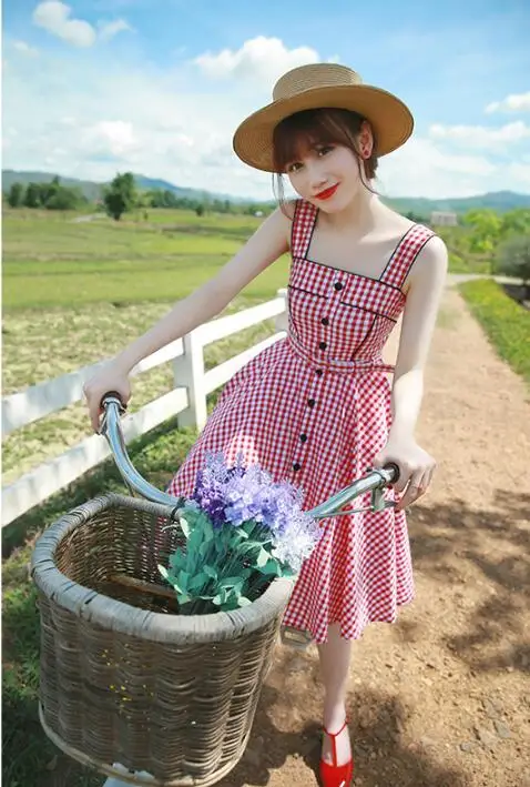 Женское Хлопковое платье в клетку красное с пышной юбкой стиле 1920 х пышная юбка