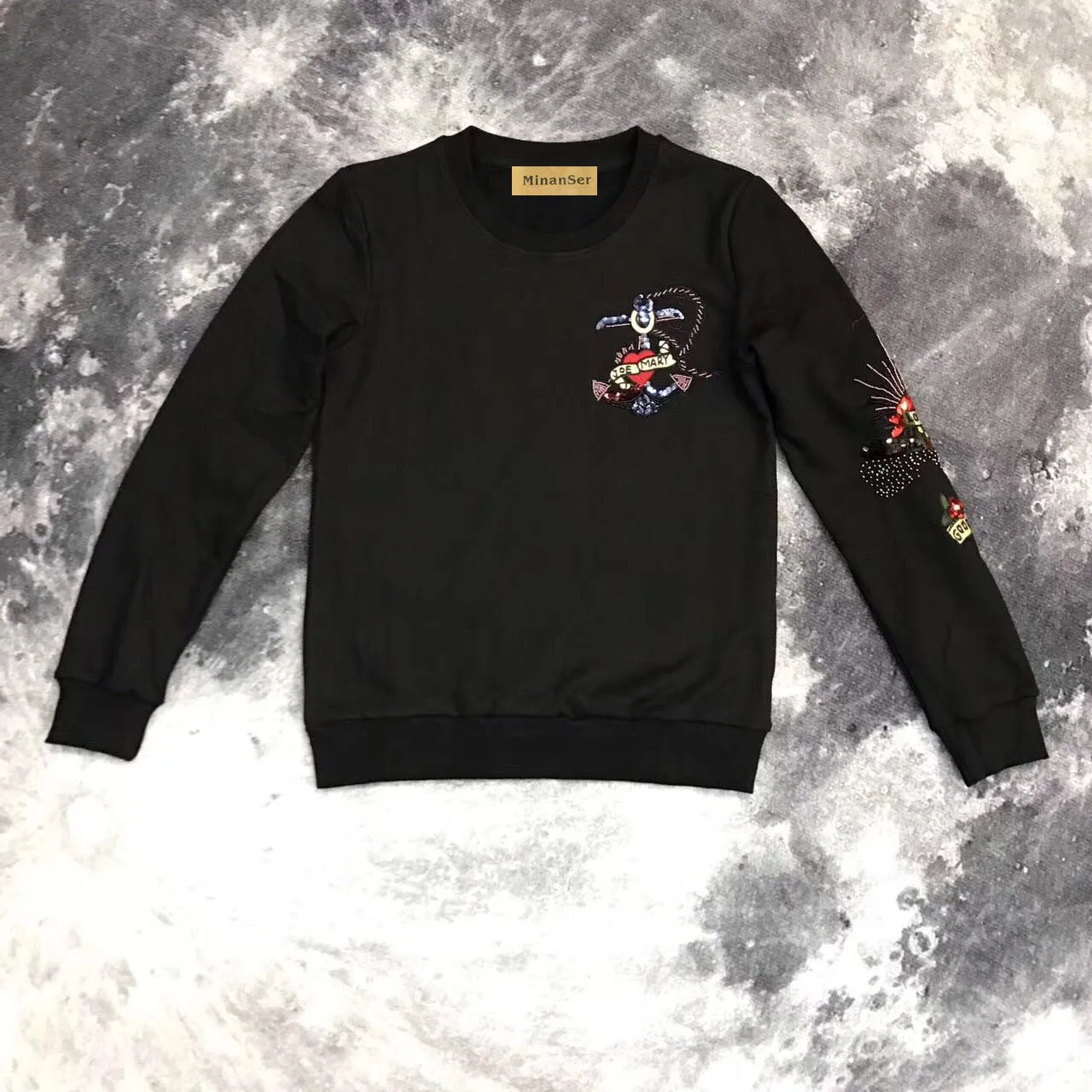 

2021 Women's new autumn sweatshirt embroidery bead sequins o-neck cotton fashion pullover